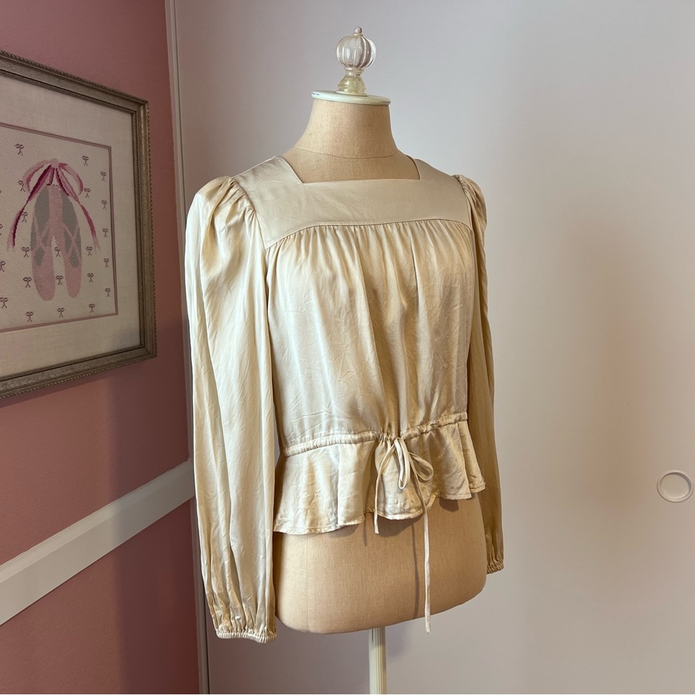 Reformation Riccardo Top Champagne Tie Front Silk Blouse